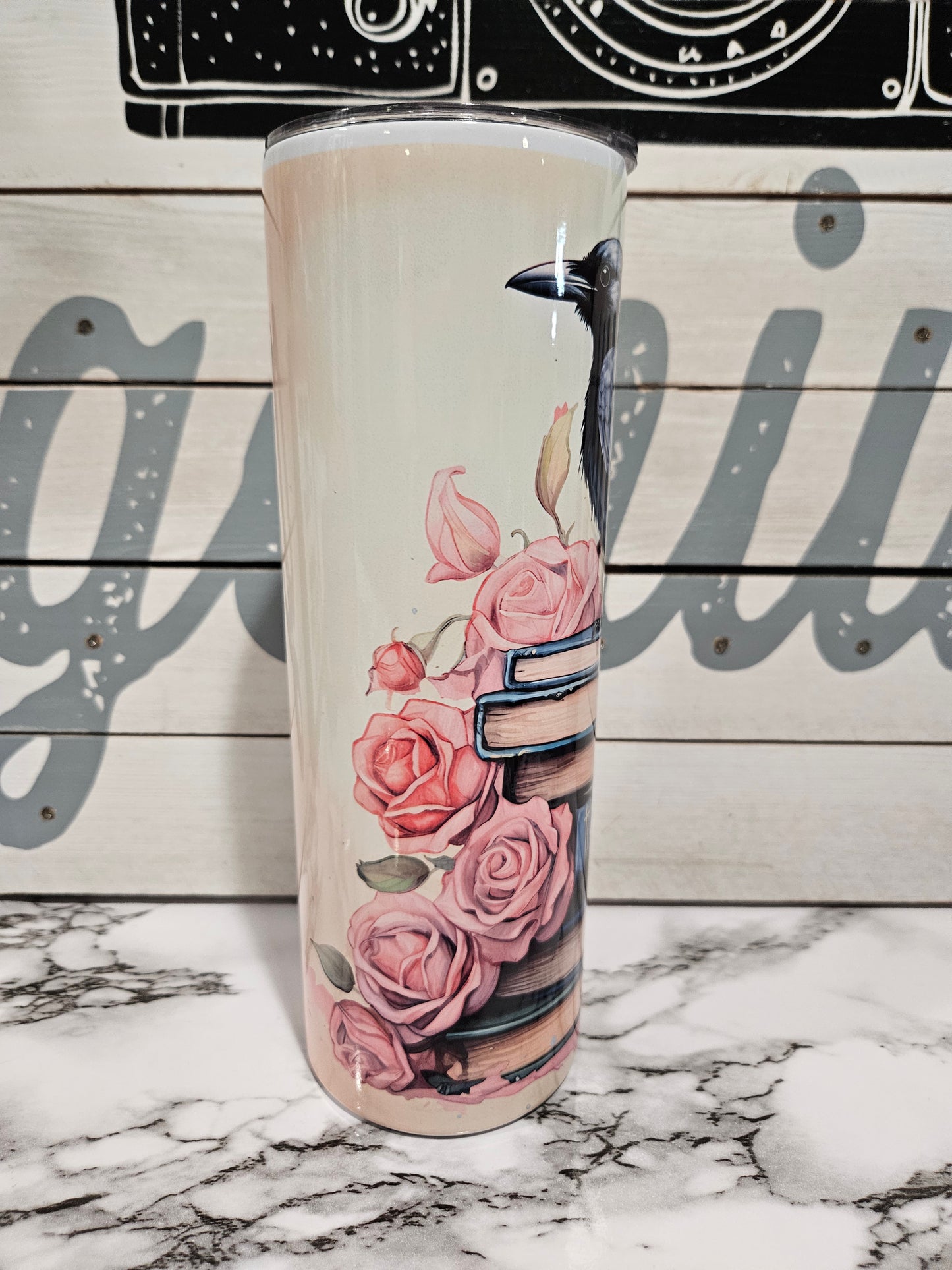 Beautiful Raven on stack of books 30 oz. Stainless steel tumbler