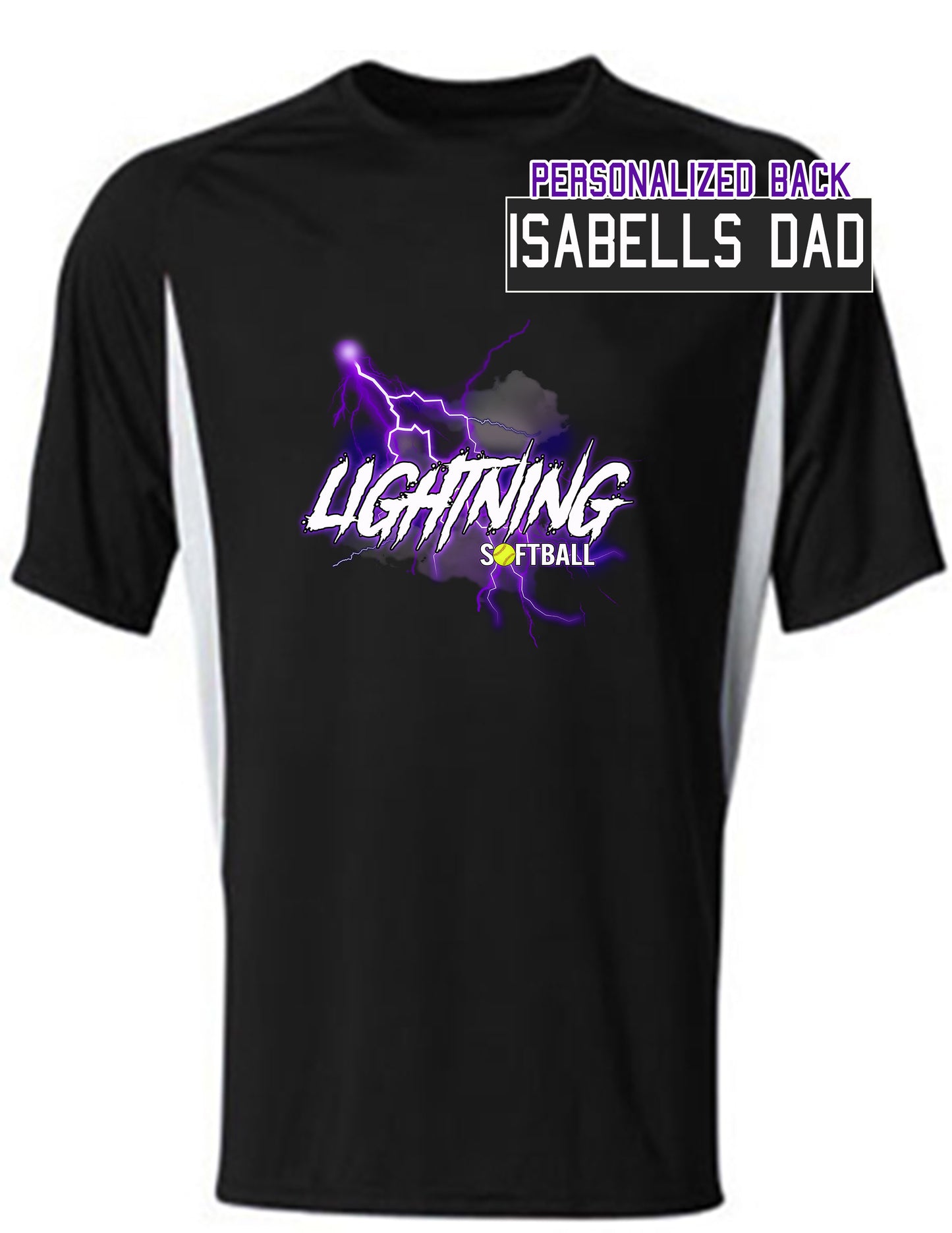 Personalized LIGHTNING SOFTBALL MENS color block v-neck performance Tshirt