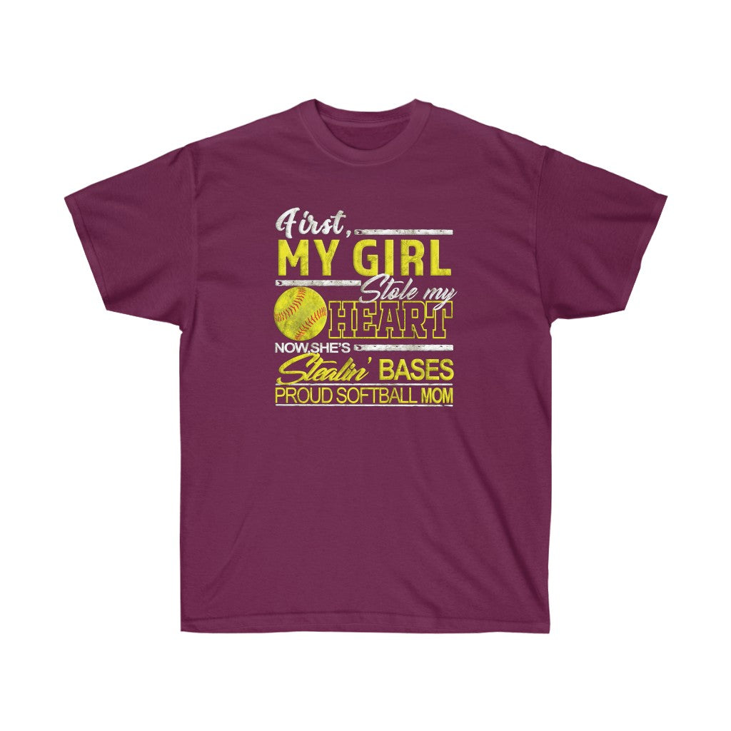 Stealing bases Proud softball MOM Ultra Cotton Tee- front only