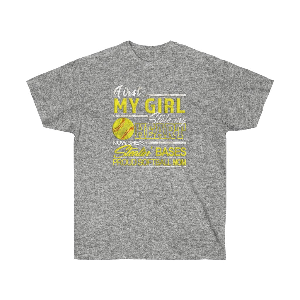 Stealing bases Proud softball MOM Ultra Cotton Tee- front only