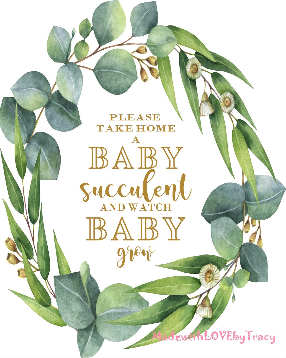 baby shower succulent favors Baby Shower Succulent Greenery Favor Sign Printable 8x10, Instant Down – Made With Love by Tracy