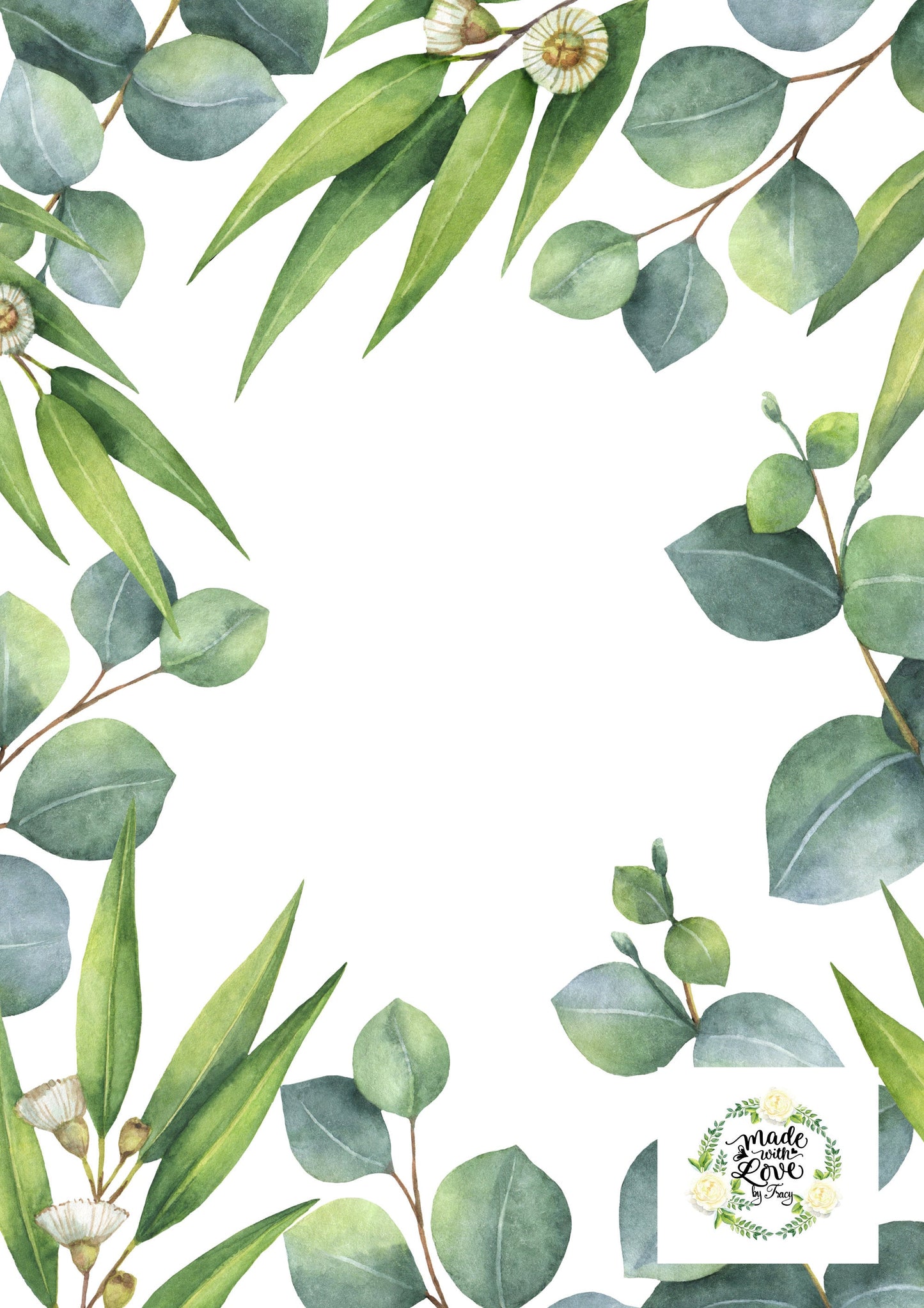 Greenery Eucalyptus Succulent border Digital download printable clip art PNG