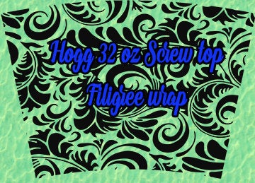Filigree Floral Hogg 32 oz. (screw top) Tumbler template - conical wrap, waterslide, digital PNG