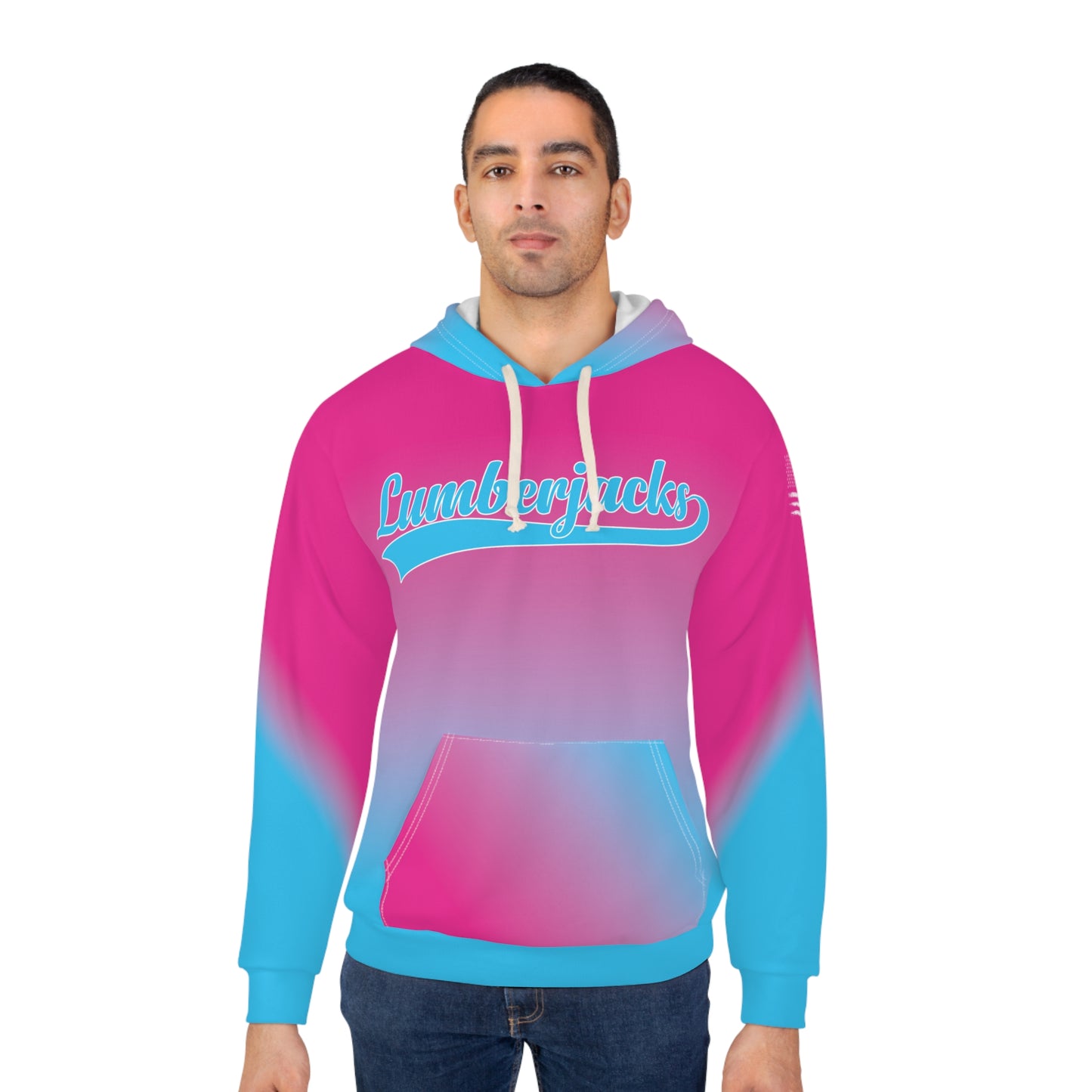 Lumberjacks Ombre Hoodie — Pink-to-Blue Team Pullover with Custom Name & Number
