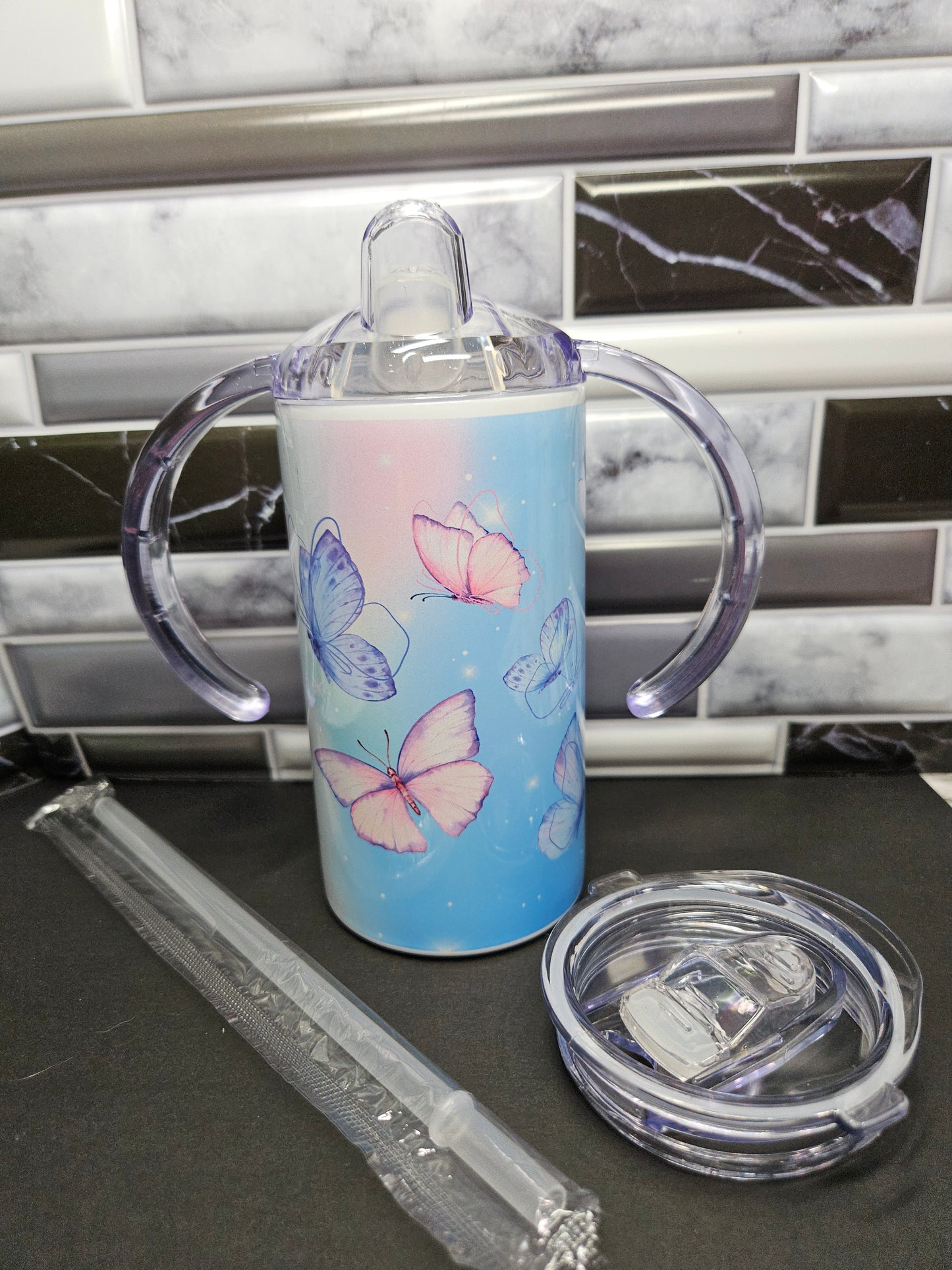 Beautiful Butterflies - 12 oz. Stainless convertible tumbler - 2 lids in one!