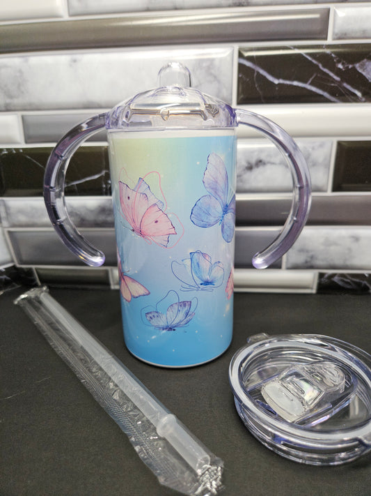 Beautiful Butterflies - 12 oz. Stainless convertible tumbler - 2 lids in one!