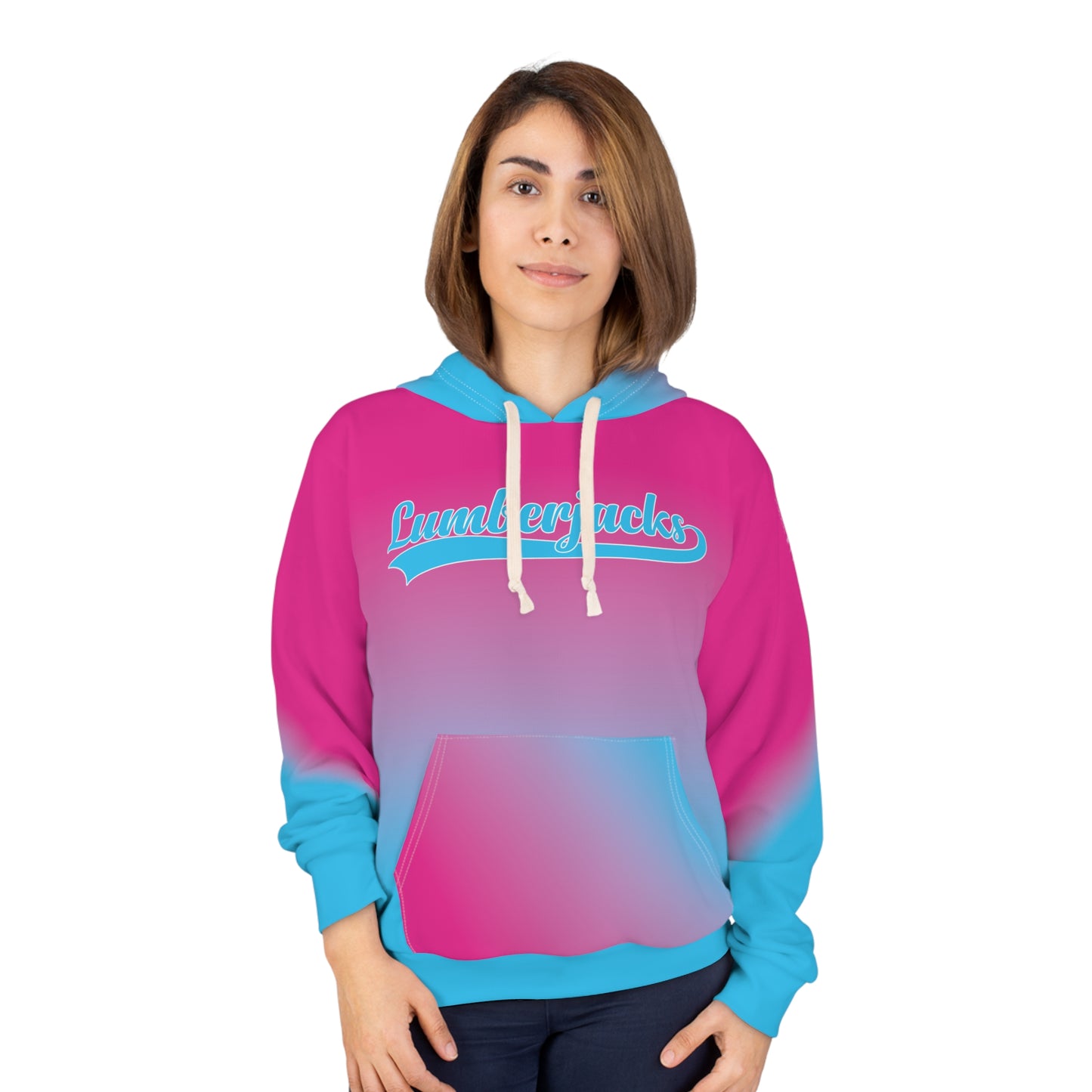 Lumberjacks Ombre Hoodie — Pink-to-Blue Team Pullover with Custom Name & Number