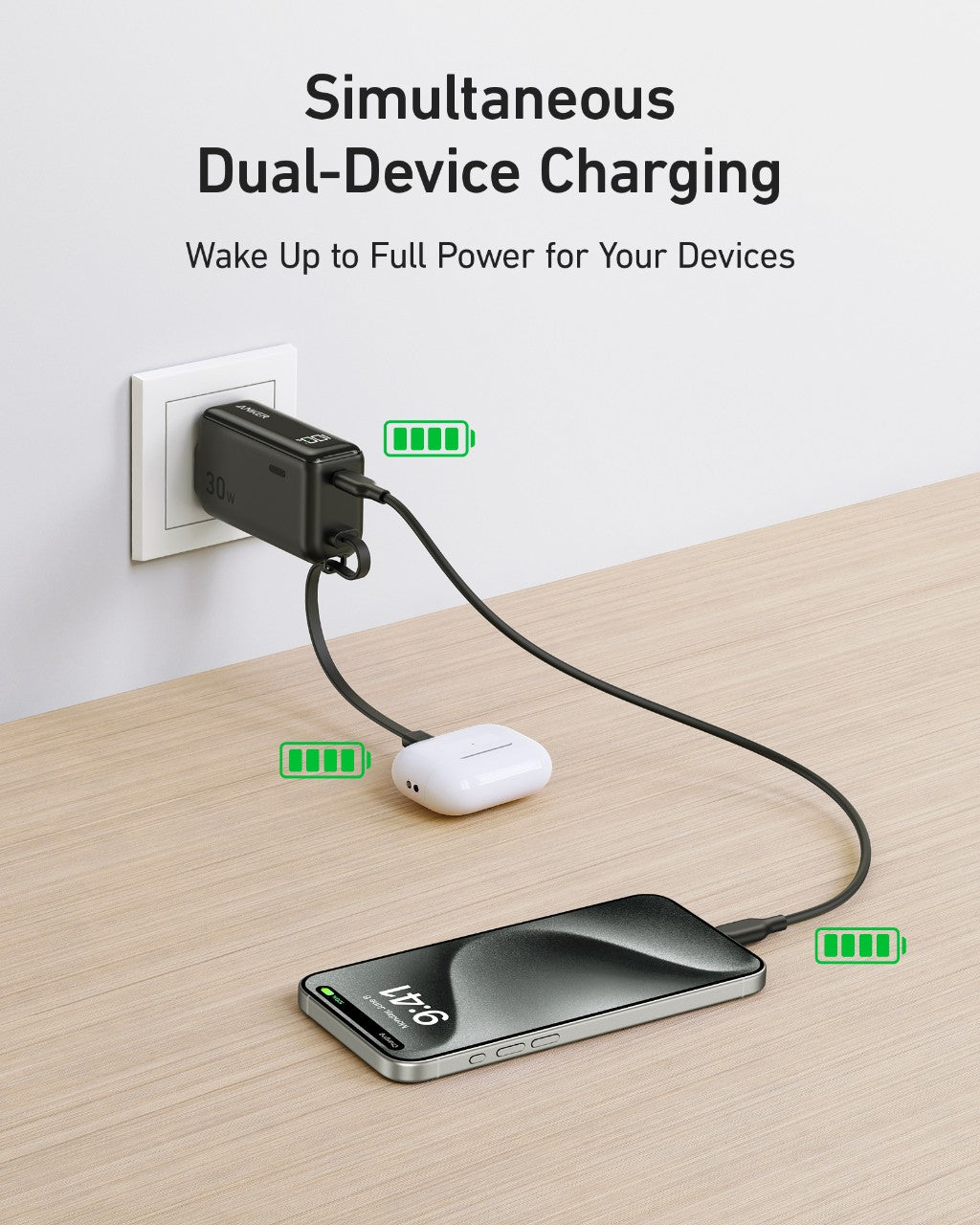 Anker Power Bank (30W, 5k,  Fusion, Built-In USB-C Cable)