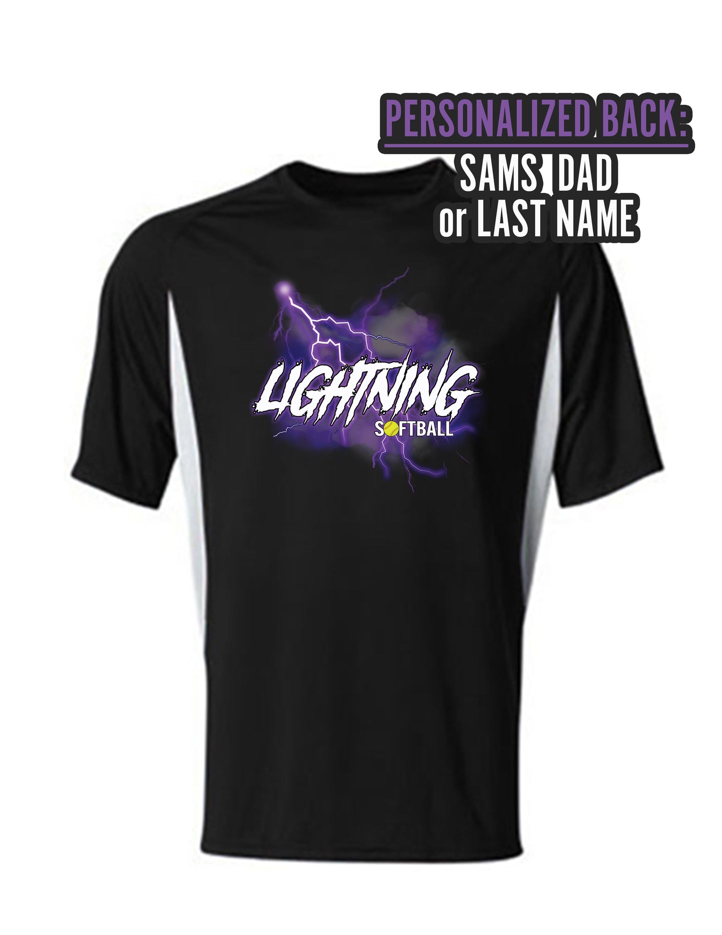 Personalized LIGHTNING SOFTBALL MENS color block v-neck performance Tshirt