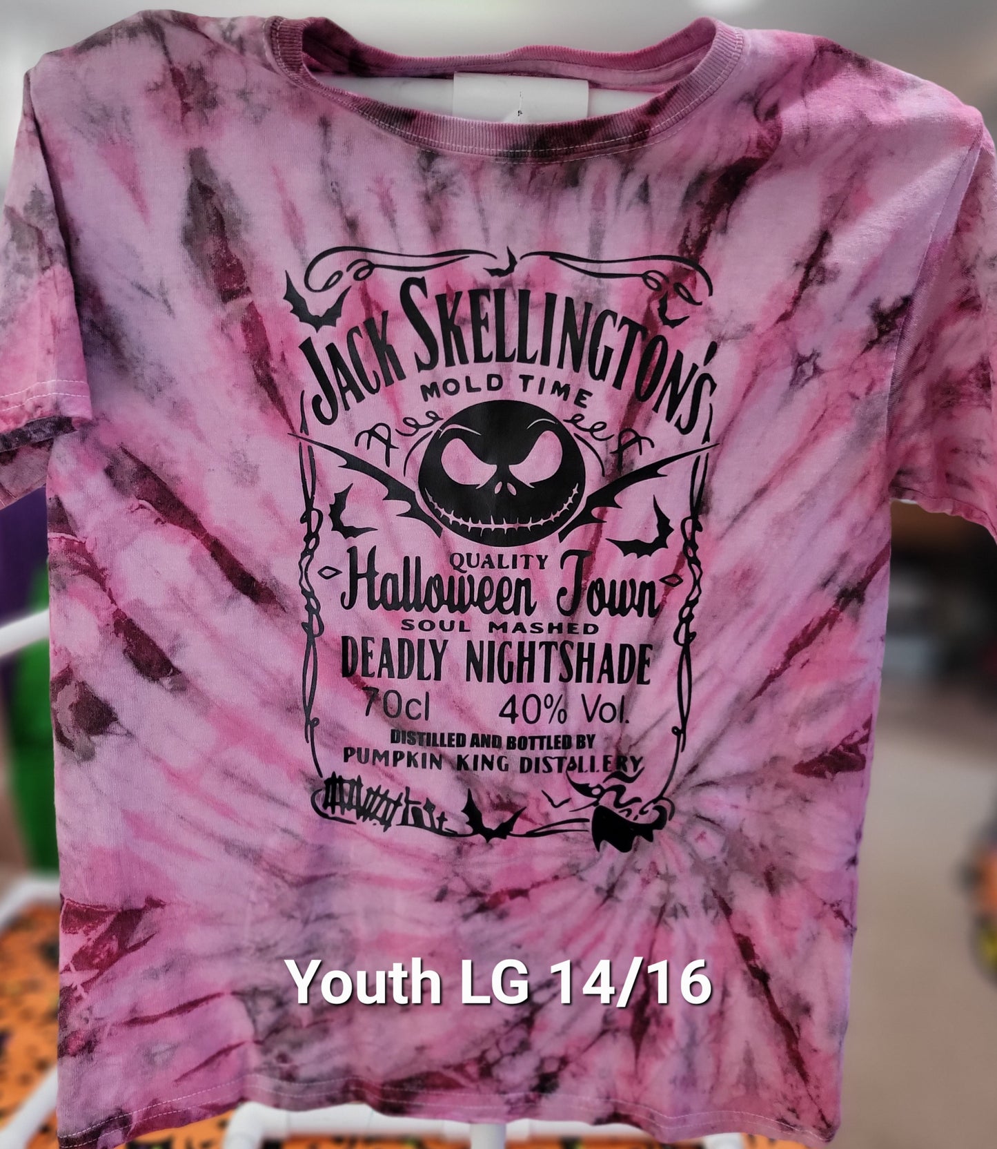 Hand Tie Dyed Jack Skellington Youth Large 14/16 tshirt