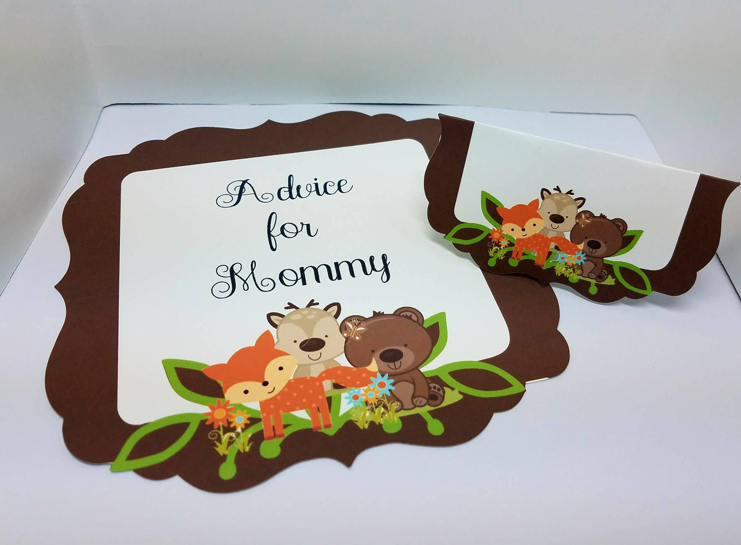 Custom theme baby shower "Mommy advice" cards with sign