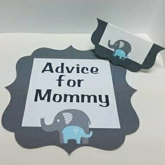 Custom theme baby shower "Mommy advice" cards with sign