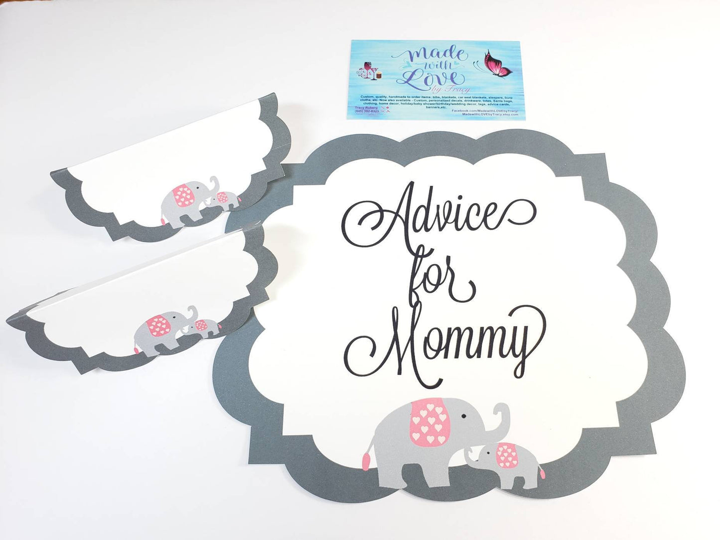 Custom theme baby shower "Mommy advice" cards with sign