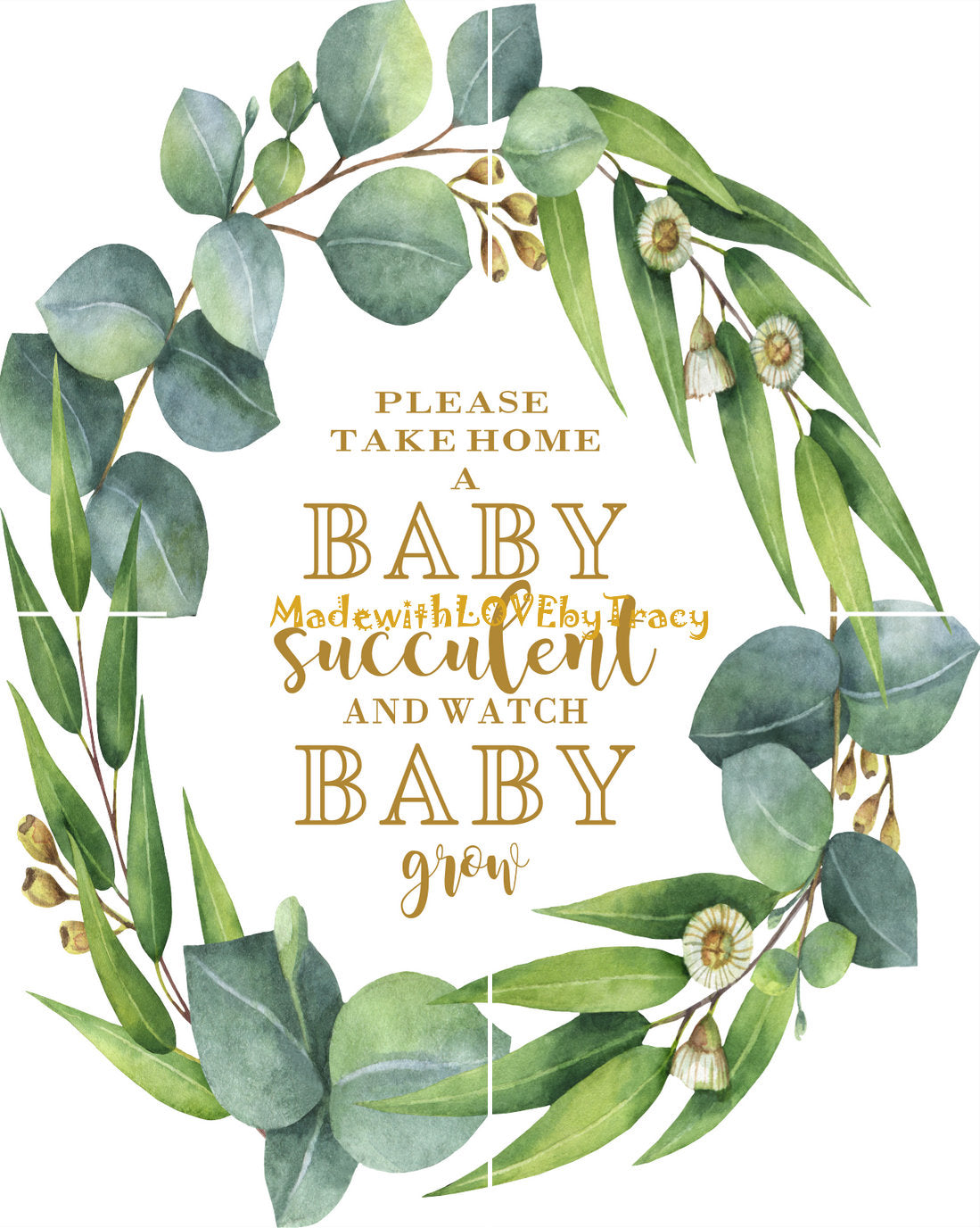 Baby Shower Succulent Greenery Favor Sign Printable 8x10, Instant Download. Greenery Eucalyptus Favors Baby Shower Sign.