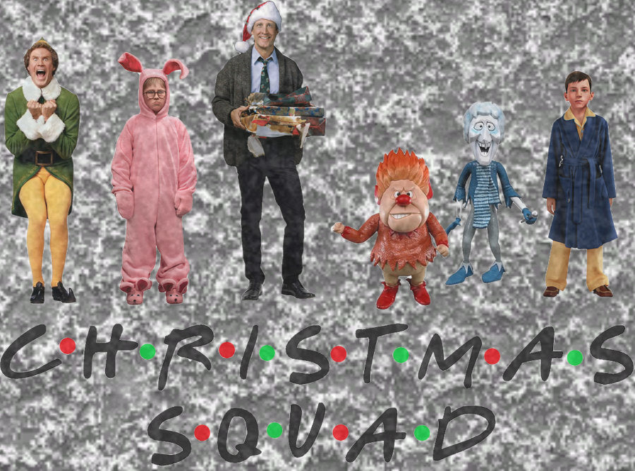 Christmas Movie Squad - Clark Griswold, Ralphie , Buddy the Elf, Heat Snow Miser, Polar Express boy