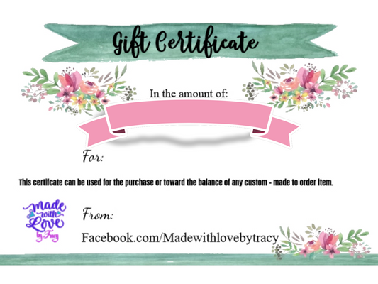 Made with Love by Tracy gift certificates available