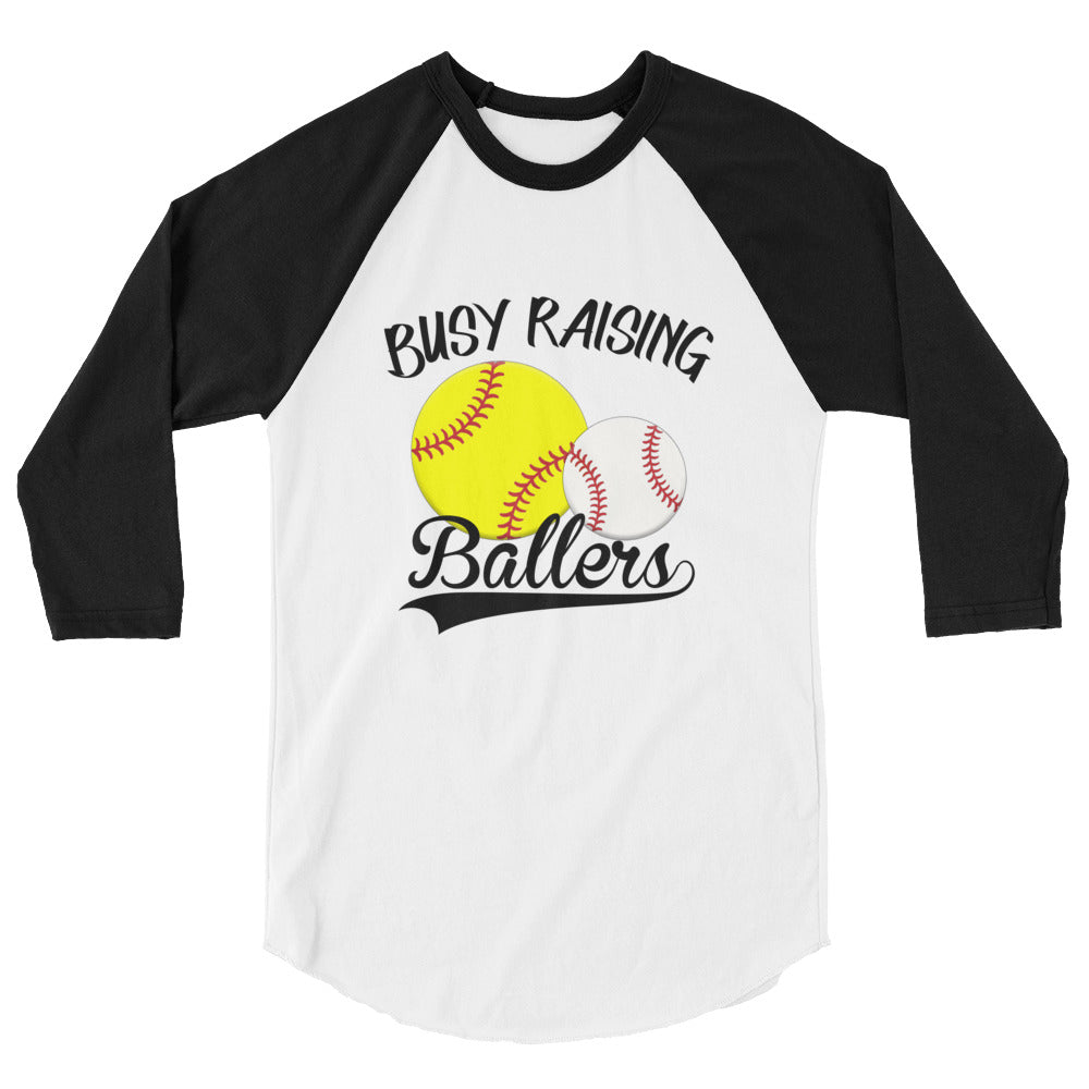 Busy Raising Ballers 3/4 sleeve raglan shirt